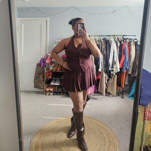 Fashion Nova Burgundy Skirt (Shorts Underneath) & Halter Top Set